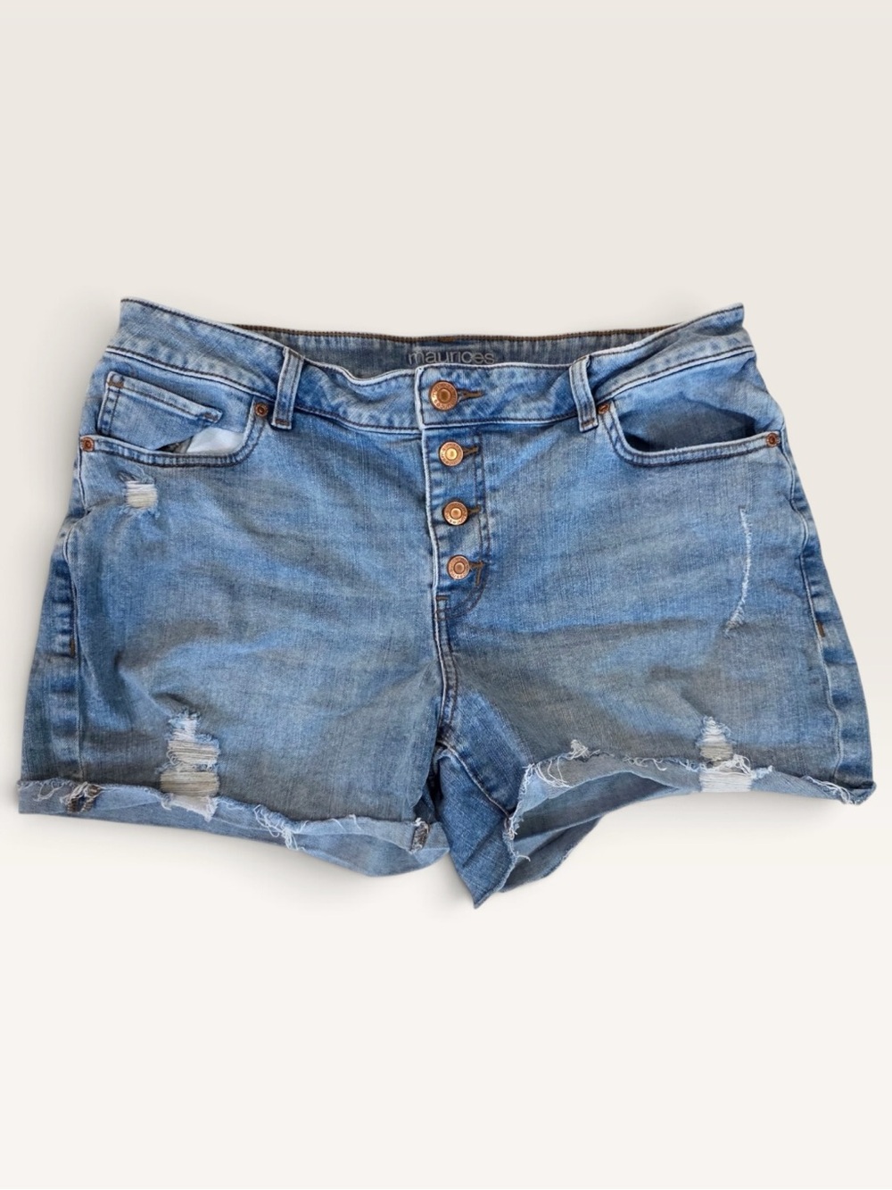 Maurices Size 16 High Rise Distressed Denim Shorts Button Fly